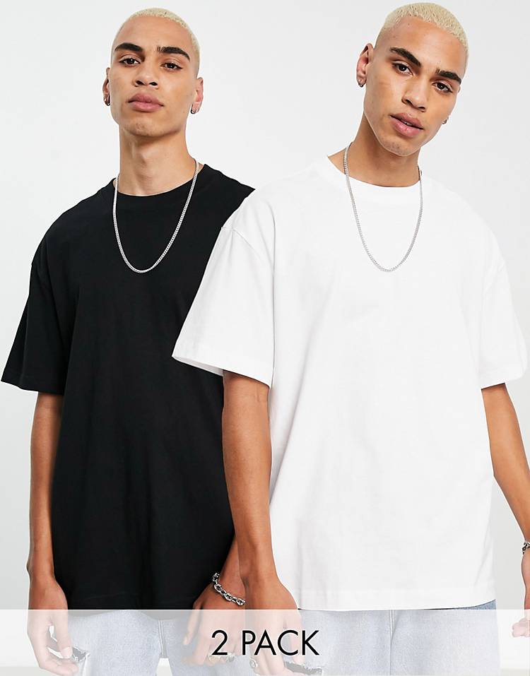 Weekday oversized t-shirt 2-pack in white & black